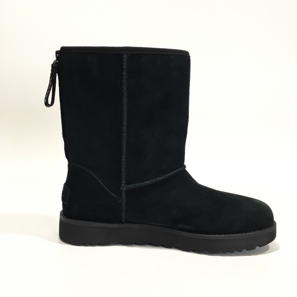 UGG Classic Short Logo Zip Boots 1122672 -Black Suede -Women’s US 9 -NEW - Picture 5 of 8